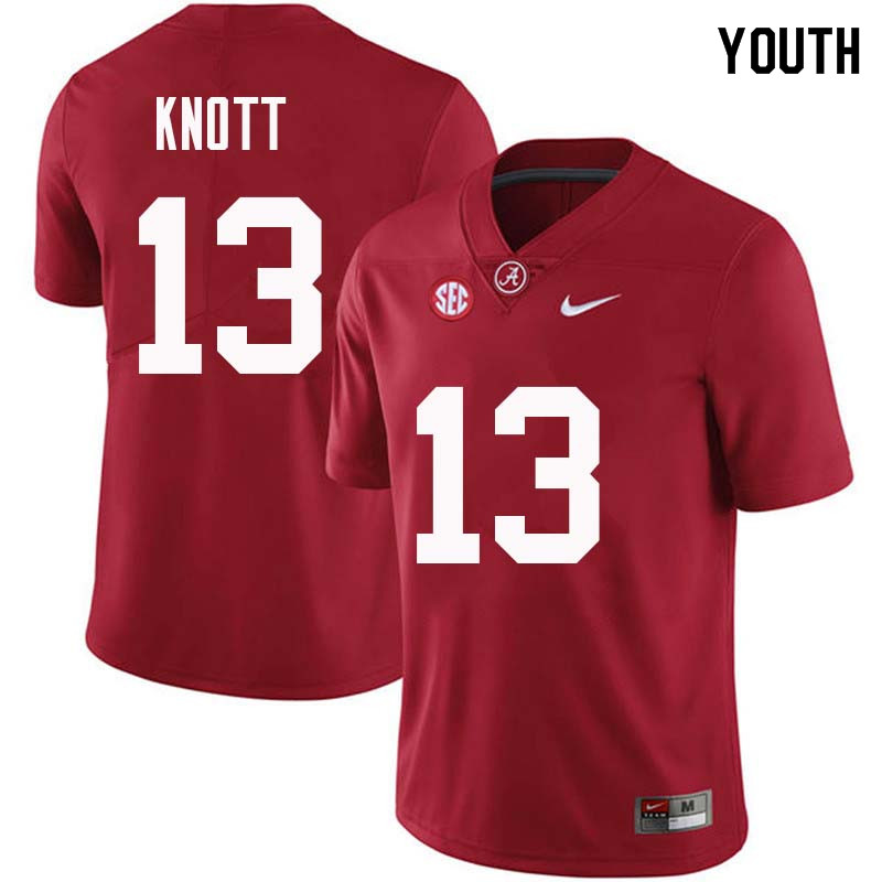 Alabama Crimson Tide Youth Nigel Knott #13 Crimson NCAA Nike Authentic Stitched College Football Jersey VQ16E75HD